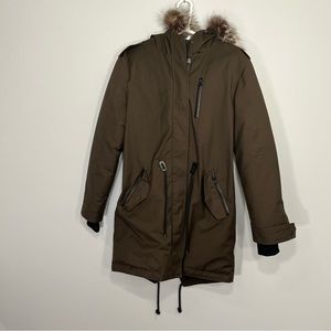 Mackage Jacket Womens Small Green Down Parka Coat Pockets Silver Fox Fur Hood